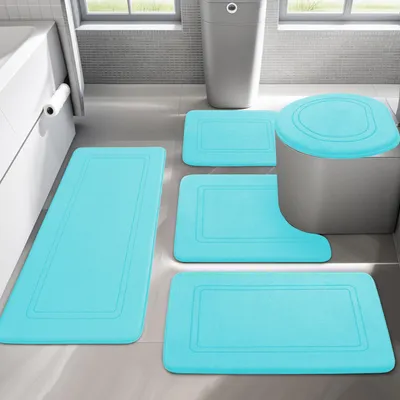 Productafbeelding van Badmatset, 5-delig, met geheugenschuim, blauwgroen, antislip, wasbaar