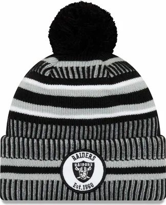 Image de NFL Las Vegas Raiders Sideline 2019 Bobble Wollmütze bonnet tricoté à revers NewEra