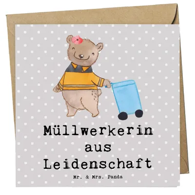Produktbild von Mr. & Mrs. Panda Klappkarte Müllwerkerin Leidenschaft - Grau Pastell - Geschenk, faltkarte, Müllfrau, Spruch, Grußkarte, Glückwunschkarte, Lustig, doppelkarte, Witzig