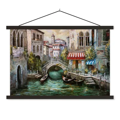 Produktbild von MuchoWow® Textilposter Gemälde - Öl - Wasser - Graben - Italien 90x60 cm mit schwarzem Rahmen - Aufhängungssatz