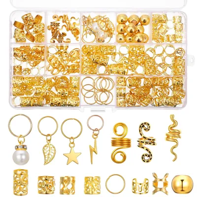 Produktbild von 217 goldene Dreadlock-Schmuckstücke für Zöpfe, Flechtschmuck, verstellbare Metallmanschetten, Haarringe, Festival-Haaraccessoires, Ringe für Männer, Frauen, Mädchen und Jungen, Accessoires für Zöpfe