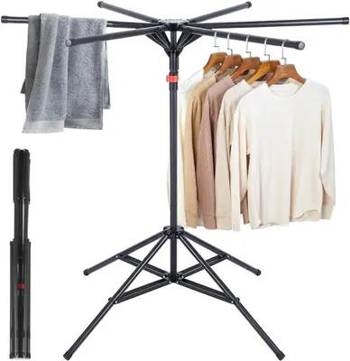 Produktbild von Wäscheständer – Kleidertrockner – Platzsparend – Ausklappbar mit 6 Flügeln – 170 cm hoch – Schwarz