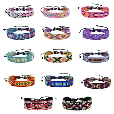 Produktbild von 14 Stück Bunt Gewebte Freundschaftsarmbänder, Verstellbar Stoffarmband