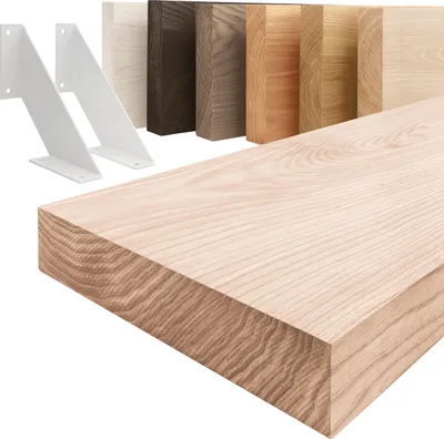 Produktbild von LAMO Manufaktur Wandregal Holz Gerade  |  Regal Farbe: Roh | mit weißem Vintage Regalträger | 120 cm