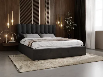 Obrázek produktu pro Čalouněná postel GRAINGOLD 180x200 Roma - manželská postel se zásuvkou, sametovou látkou a lamelovým rámem - krásný a elegantní styl - černá (Magic Velvet 2219)