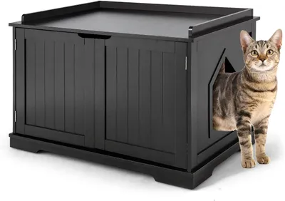 Produktbild von GOPLUS großes Katzenhaus, Katzenklo aus Holz, Katzentoilette für Indoor & Outdoor, Wasserdicht, Katzenhaus mit Eingang, für Kleintiere