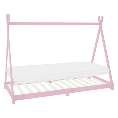 Produktbild von ML-Design Kinderbett Tipi 90x200 cm mit Matratze & Lattenrost, Rosa, Indianer Bett aus Kiefernholz Bodenbett Holzbett