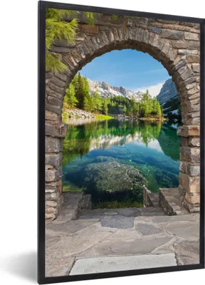 Produktbild von MuchoWow® Gerahmtes Poster Aussicht - Berg - Landschaft - Wasser 40x60 cm - Poster mit Schwarzem Bilderrahmen Wandposter Rahmen Foto Bilder - Papierdruck - Wandbilder