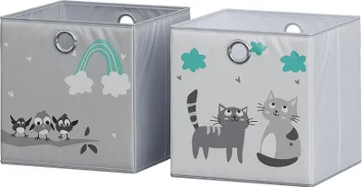 Produktbild von Vicco Faltbox , 30 x 30 cm (Motiv Katzen & Vögel), Grau