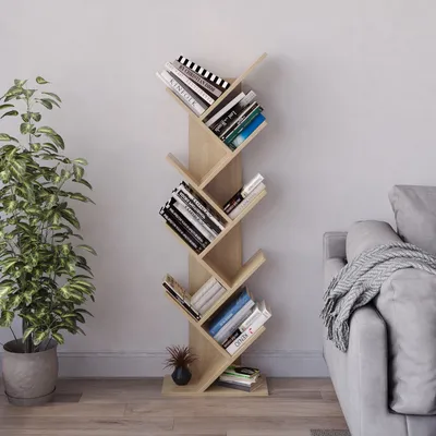 Image de Meerveil Bibliothèque en bois en forme d'arbre, étagère cubique, bibliothèque ,exquise étagère de rangement 9 couches pour CD, étagère pour magazines, design simple et gain de place, marron clair