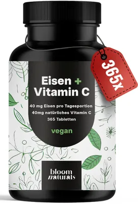 Produktbild von Bloom Naturals Eisentabletten mit Vitamin C, 365 Stück, vegan