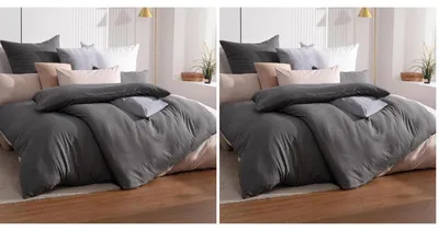 Produktbild von Bettwäsche-Set 4-teilig Mikrofaser Anthrazit 135x200 cm + 2x 80x80 cm bügelfrei knitterfrei Reißverschluss