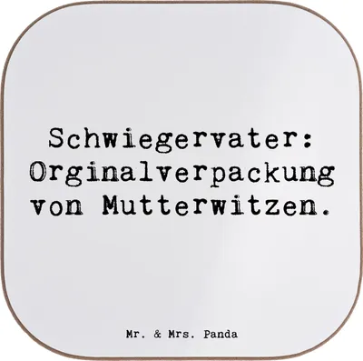 Produktbild von Mr. & Mrs. Panda Bierdeckel Personalisiert Schwiegervater Witze - Weiß - Geschenk, PErsonalisierte, handgemacht, herzerwärmende Sprüche, Personalisierter, Weihnachten
