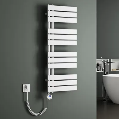Produktbild von Mai & Mai Badheizkörper Elektrisch 104x40 cm in Weiß Seitenanschluss Handtuchheizkörper Handtuchhalter Handtuchwärmer Badheizung mit Heizstab 800W