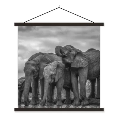 Produktbild von MuchoWow® Textilposter Elefant - Tiere - Wasser - Schwarz und weiß 120x120 cm mit schwarzem Rahmen - Aufhängungsset