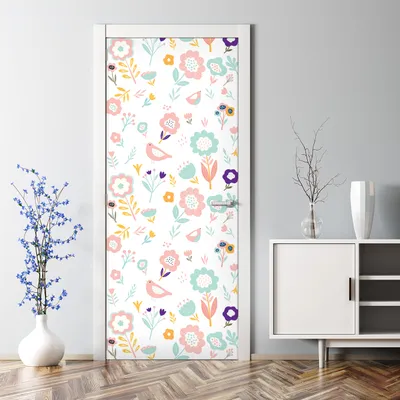 Produktbild von Dekorative Türtapete selbstklebend Klebefolie Türaufkleber Aufkleber Vögel mit Blumen 85 x 200 cm