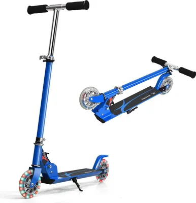 Produktbild von GOPLUS Kinder Roller bis zu 70kg, klappbar Scooter mit LED Räder, 3-stufig Höhenverstellbare & faltbarem Lenker, Roller für Kinder ab 4-13 Jahren (Blau)