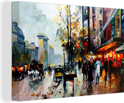 Produktbild von OneMillionCanvasses® - Leinwandbilder - 140x90 cm, Gemälde - Stadt - Öl, Wandbilder Kunstdruck Wanddekoration - Foto auf Leinwand - Gemälde auf Holzrahmen