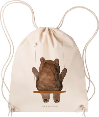 Produktbild von Mr. & Mrs. Panda Jutebeutel Bär Schaukel - Transparent - Geschenk, Turnbeutel, wander rucksack, sporttasche klein, Baumwollbeutel, Teddy, Sportbeutel