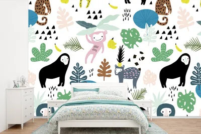 Produktbild von MuchoWow® Fototapete für Wohnzimmer oder Schlafzimmer Wandtapete Vinyl Motivtapete Tiere - Pflanzen - Dschungel - 390x260 cm - Papiertapete