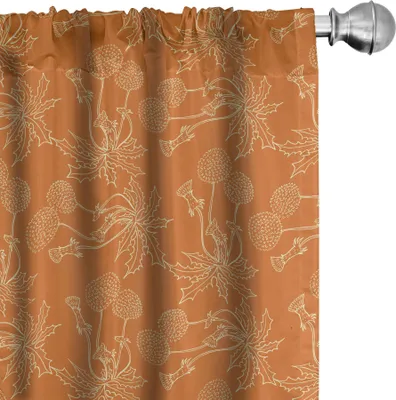 Produktbild von ABAKUHAUS Burnt orange Vorhänge, Gardinen, Löwenzahn Mohnblumen und Wildblumen Silhouetten Romantische Gartenkunst, 2 Stück 75 x 245 cm, Burnt Orange und Weiß