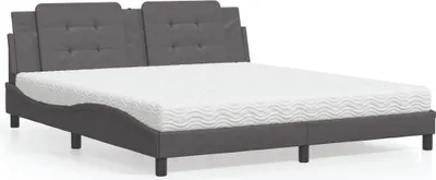 Image de vidaXL Lit avec matelas "Zadar" Gris 180x200 cm Similicuir