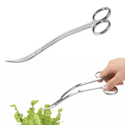 Gebogene Aquariumschere aus Edelstahl, 25 cm, für präzises Trimmen