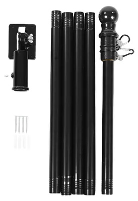 Obrázek produktu pro Sada stožáru na vlajku 6FT, nerezová ocel, odolná proti povětrnostním vlivům, zabraňující zamotání, nastavitelná, montáž na zeď, otočná, pro venkovní použití, černá