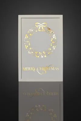 Produktbild von Deko Bild LED Merry Christmas Holz Kranz Weihnachten Winter 10 LED warmweiß