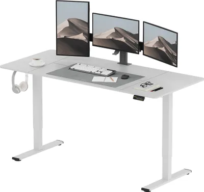 Produktbild von SANODESK Höhenverstellbarer Schreibtisch 180x80cm, Kindersicherung, Memory-Funktion, LED-Display, 60 kg Tragkraft, 2 Haken, einfache Montage (Weiß)