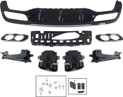 Produktbild von Heckstoßstangen-Diffusor mit Auspuffendrohren – für Mercedes-Benz E-Klasse W213 E300/E43 (2016–2020) – AMG-Look – Schwarz