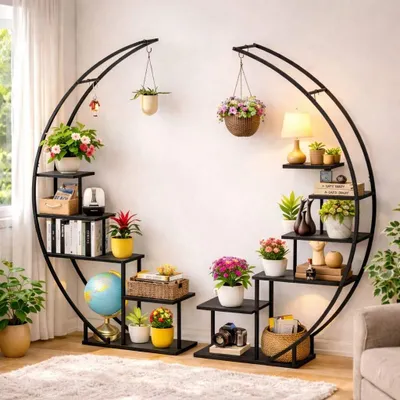 Immagine prodotto di DanDiBo Scaffale per fiori da interno 170 cm di altezza Metallo Nero Rotondo 96586 Scala per fiori Grande Supporto per piante semicircolare Design moderno