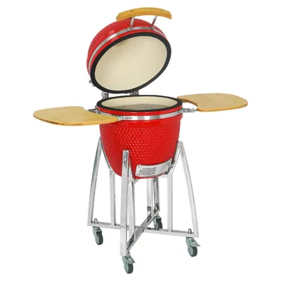 Produktbild von Kamado CL-18 Profi Keramik Grill Rot, Grilldurchmesser 45,7cm, Grillrostdurchmesser 38,5cm, BBQ Grillei Holzkohlegrill Grill Keramikgrill