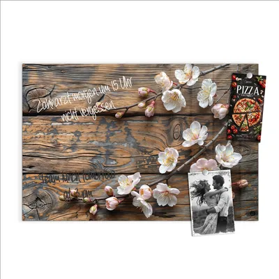 Produktbild von Magnettafel 90x60cm Pinnwand Whiteboard beschreibbar - Kirschblüten Holz