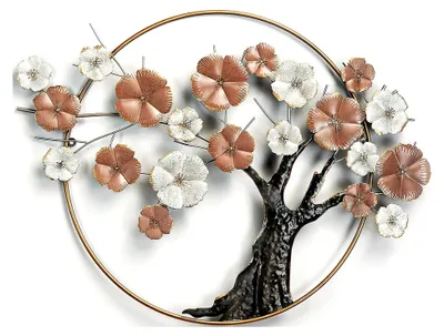 Produktbild von Metallbild 3D Wanddeko - Kirschblüte - aus Metall 101x72x6cm in Pastell- und Goldtönen