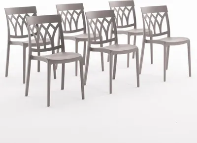 Image de lot de 6 chaises empilables en polypropylène avec fibre de verre pour l'extérieur et le jardin, bar et restaurant, cuisine design moderne - EMMA - Gris pigeon