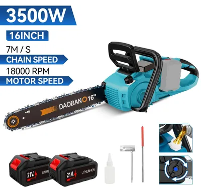 Obrázek produktu pro Akumulátorová řetězová pila - Bezdrátová motorová pila - 40,6 cm pilový řetěz - Bezuhlíkový motor - Automatické mazání řetězu - 2 x 15 000 mAh baterie