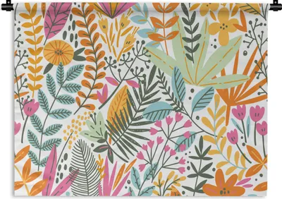 Produktbild von MuchoWow® Wandteppich Wandbehang Sommer - Blätter - Pflanzen - Weiß 150x112 cm Tapisserie Dekoration Wandtuch - Wanddecke - Wandteppiche