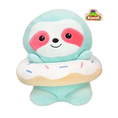 Produktbild von Kawaii Plüsch Faultier mit Donut Blau Plüschtier Stofftier Kinder