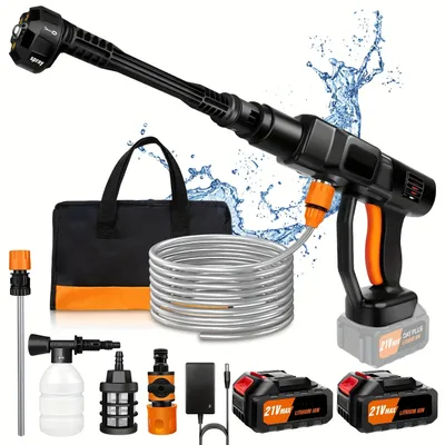 Produktbild von Hochdruckreiniger, Tragbare Hochdruckauto-Waschmaschine, 45 Bar kabellose Druckwaschmaschine, 2 Batterie und 6-in-1-Düse für Autos/Zäune/Einfahrten