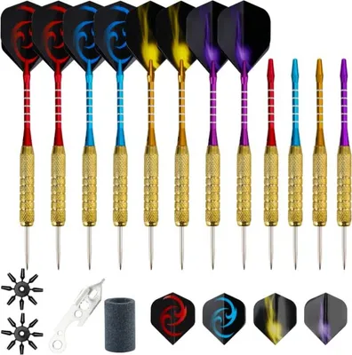 Produktbild von Belle Vous 12er Pack Profi Dartpfeile Steeldart - Dartpfeile 18 g Dartpfeile Metallspitze & Bunte Aluminium-Dart Schäfte, Flights & Protektoren - Dart