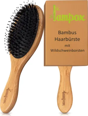Produktbild von Bambus Haarbürste mit Wildschweinborsten Kopfmassage Haarpflege, Entwirrbürste für lange Haare & Locken von Damen, Herren & Kinder, Massagebürste für die Kopfhaut, Detangler