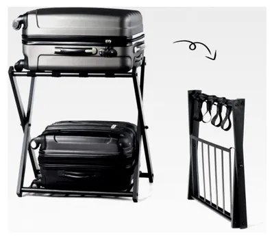 Produktbild von Kofferständer aus Metall, klappbar, mit 2 Ablagen, Gepäckablage für Schlafzimmer, Wohnzimmer und Hotel, Ständer für Koffer und Gepäck, Schwarz (1 Pack)