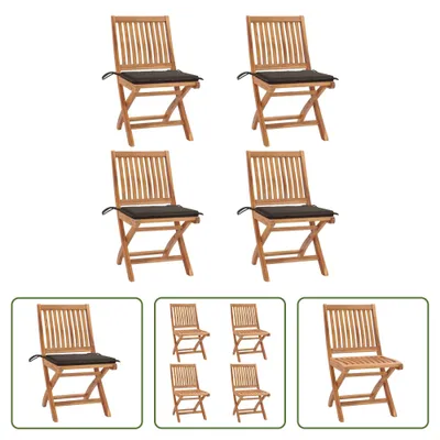 Produktbild von The Living Store Klappbare Gartenstühle mit Kissen 4 Stk. Massivholz Teak