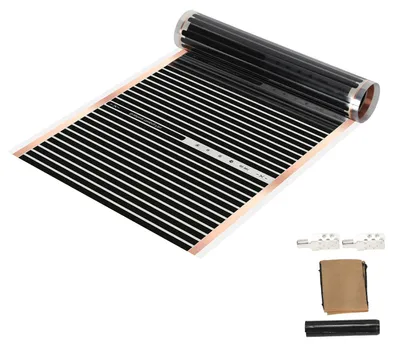 Image de Vigevee, film chauffant pour sol, 1 pièce, 2 x 0,5 m, puissance de 220 W/m², chauffage électrique pour sol, épaisseur de 0,338 mm, avec bornes de connexion et matériau isolant, couleur noire