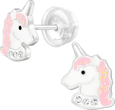 Produktbild von Premium Kinder-Ohrstecker Einhorn aus Sterling Silber mit Kristall und Epoxidharz Pink Unisize Maxte
