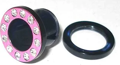 Produktbild von Ohr Flesh Acryl Tunnel Piercing Screw Motiv Pink Mit Weissen Kristallen - 12mm