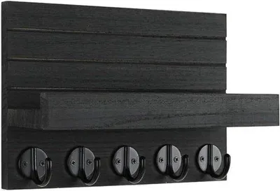 Immagine prodotto di Supporto da parete con 5 ganci, 25 cm, nero; supporto decorativo da parete per cucina, ufficio, bagno e soggiorno