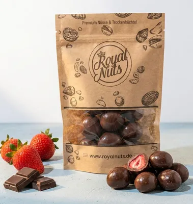 Produktbild von 500g Gefriergetrocknete Erdbeeren mit Zartbitterschokolade