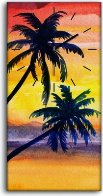 Produktbild von Wanduhr Uhr Wandbild Leinwand 30x60 Malerei Küste Strand Palmen Meer Kunst - schwarze Hände